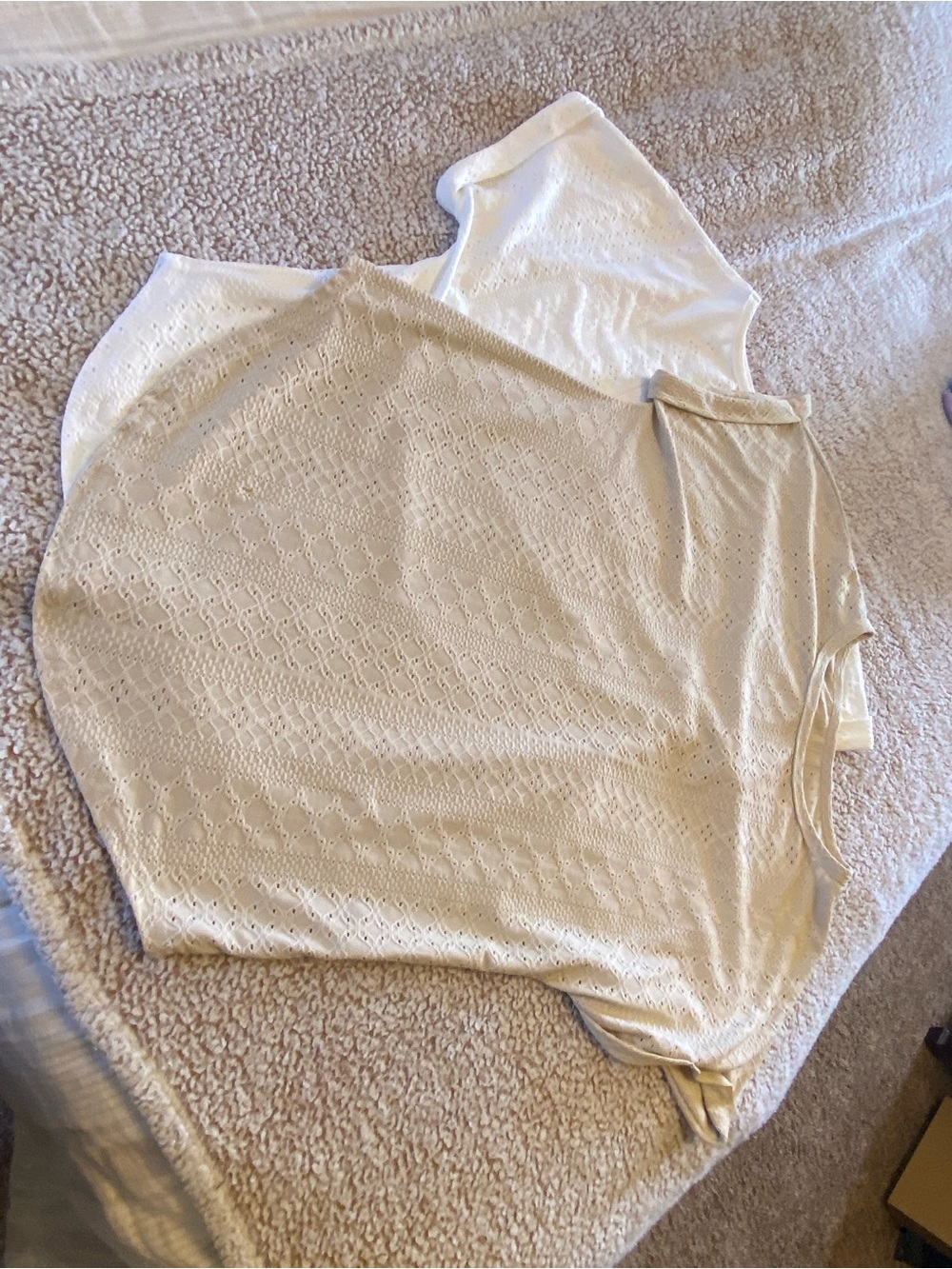 Light Beige Eyelet Short Sleeve Top and White Eyelet Short Sleeve top